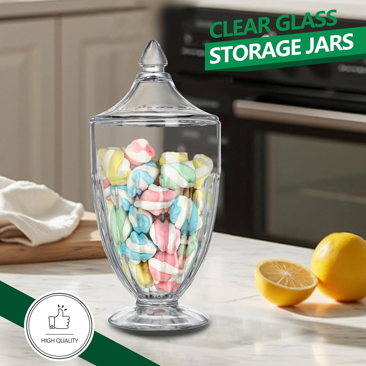 26oz Glass Decorative Candy Jars Clear Cookie Jar Storage Jar with Lid for Candy Buffet Wedding