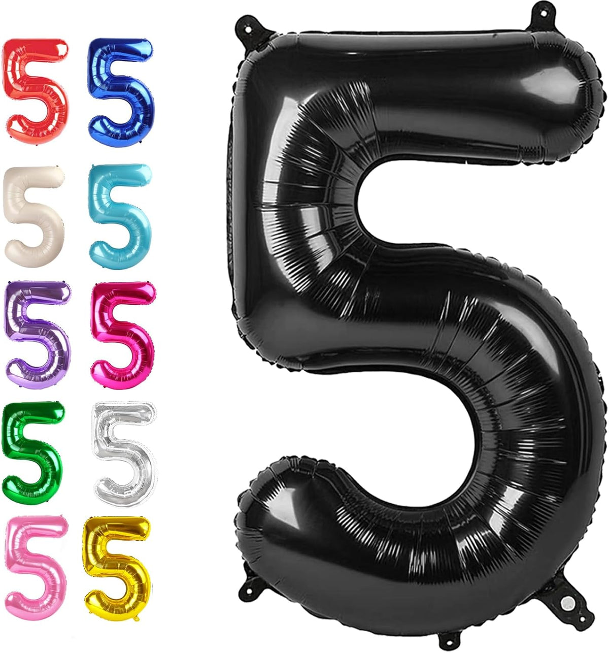 Black 40 Inch Large Number 5 Birthday Balloon, Five 5th 15 25 35 50 55 Birthday Decorations, Foil 5