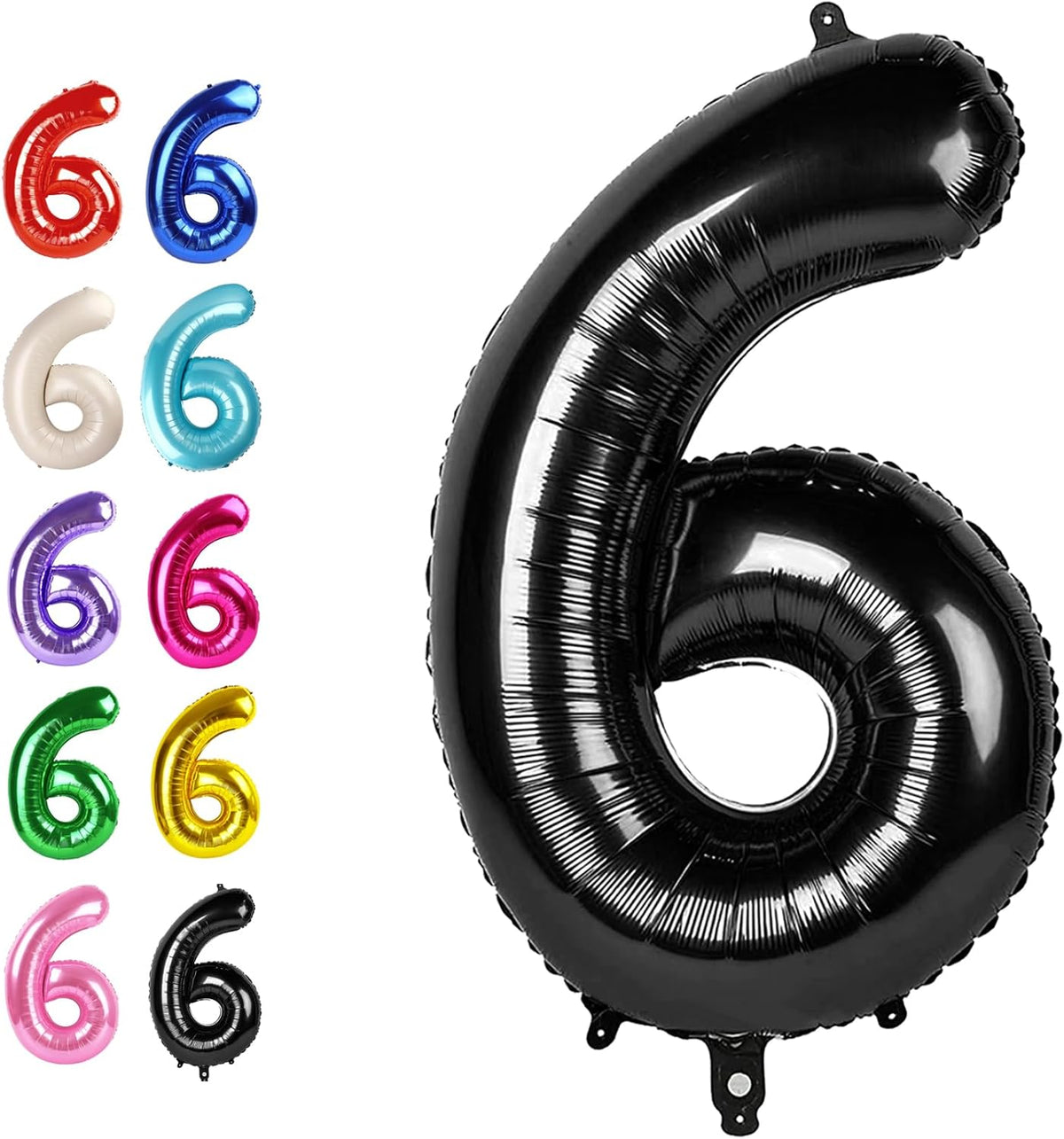40 Inch Black Mylar Foil Number 6 Birthday Balloon, 6 16 Boy Girl Party Decorations Supplies, Big