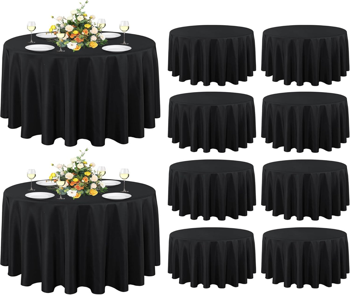 sancua 10 Pack Round Tablecloth Black 90 Inch - Stain and Wrinkle Resistant Table Cloth, Washable