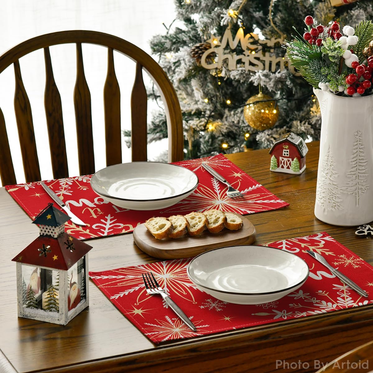 Artoid Mode Red Snowflake Let It Snow Winter Placemats for Dining Table, 12 x 18 Inch Seasonal