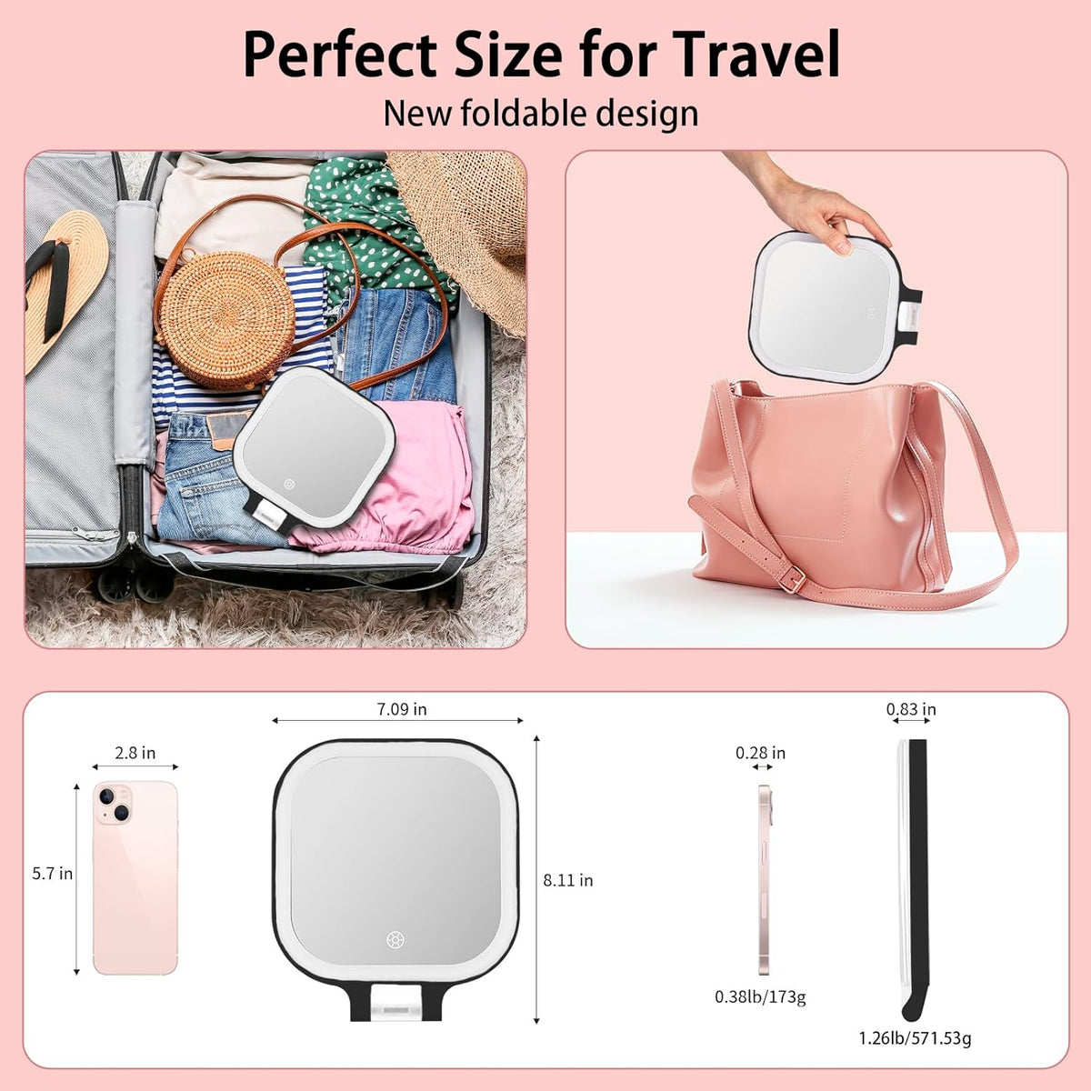 DESCHEN Rechargeable Travel Makeup Vanity Mirror with Lights and Magnification, Portable 1X/10X