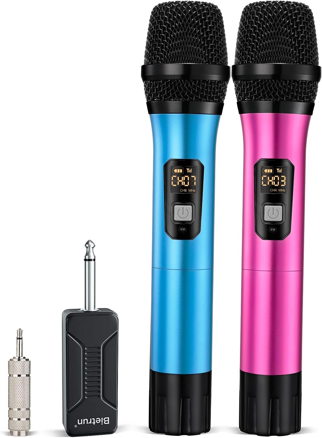 Wireless Microphone, Bietrun UHF Metal Dual Handheld Cordless Dynamic Mic System with Rechargeable