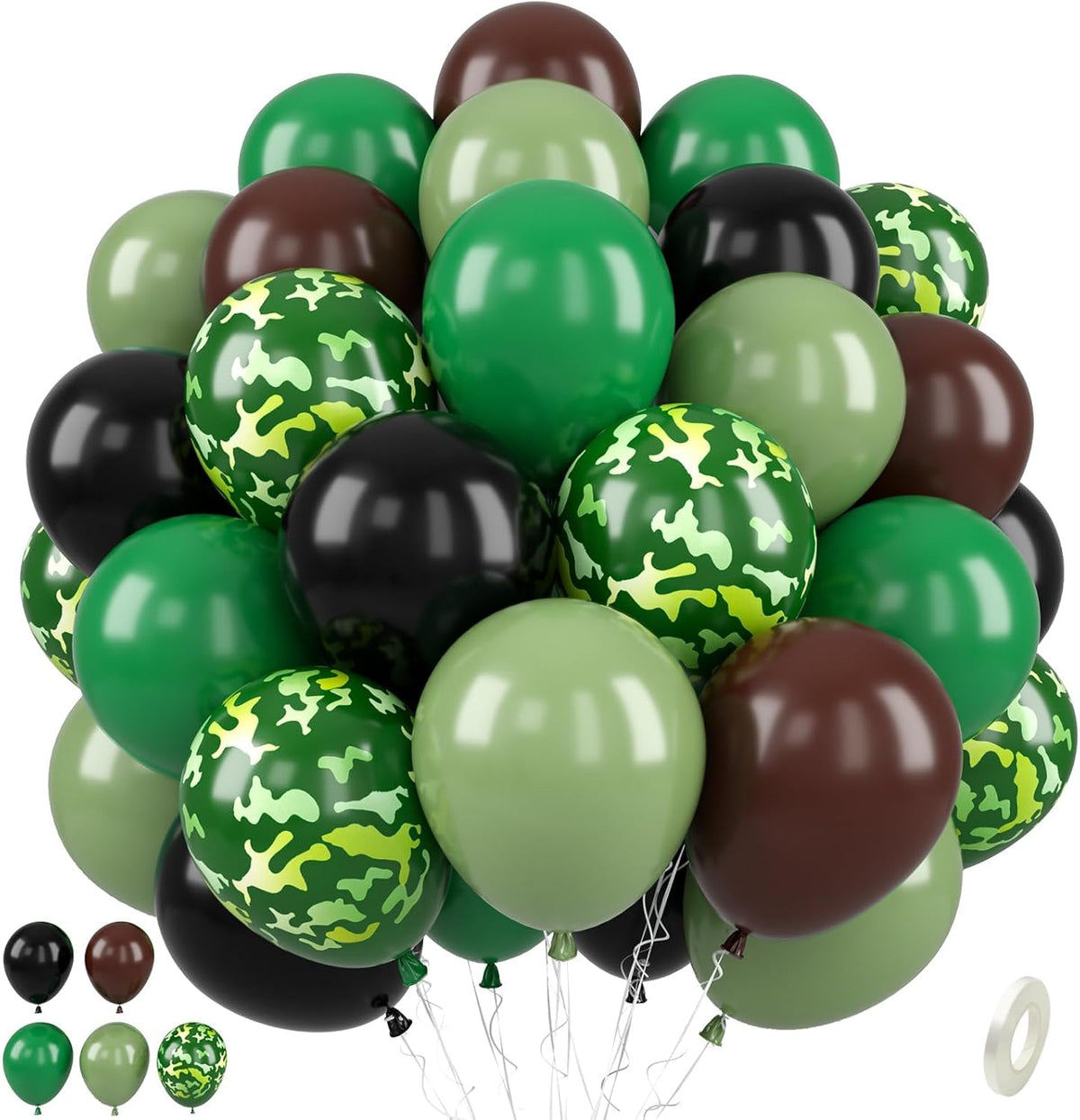 Paready Camo Balloons, 50 Pcs Green and Brown Balloons, Camouflage Army Balloon, 12 Inch Dark Sage