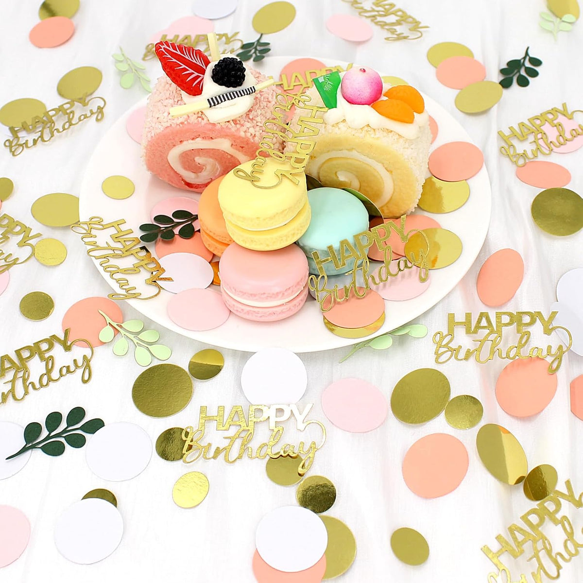 300PC Pink and Sage Green Happy Birthday Confetti for Table Boho Birthday Decorations for