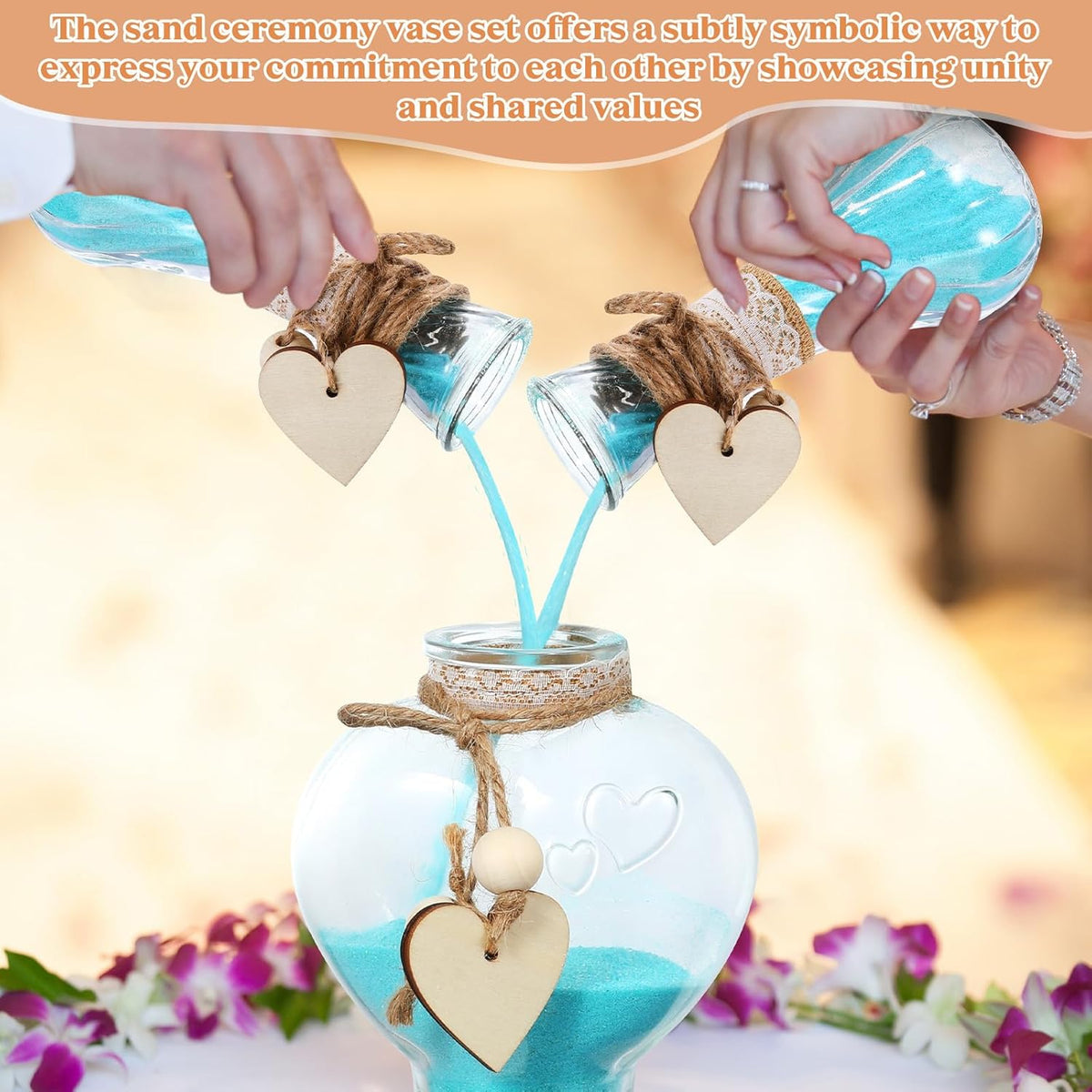 Layhit Unity Sand Ceremony Set Includes 3 Pcs Decorative Vase with Burlap and Lace Sleeves and
