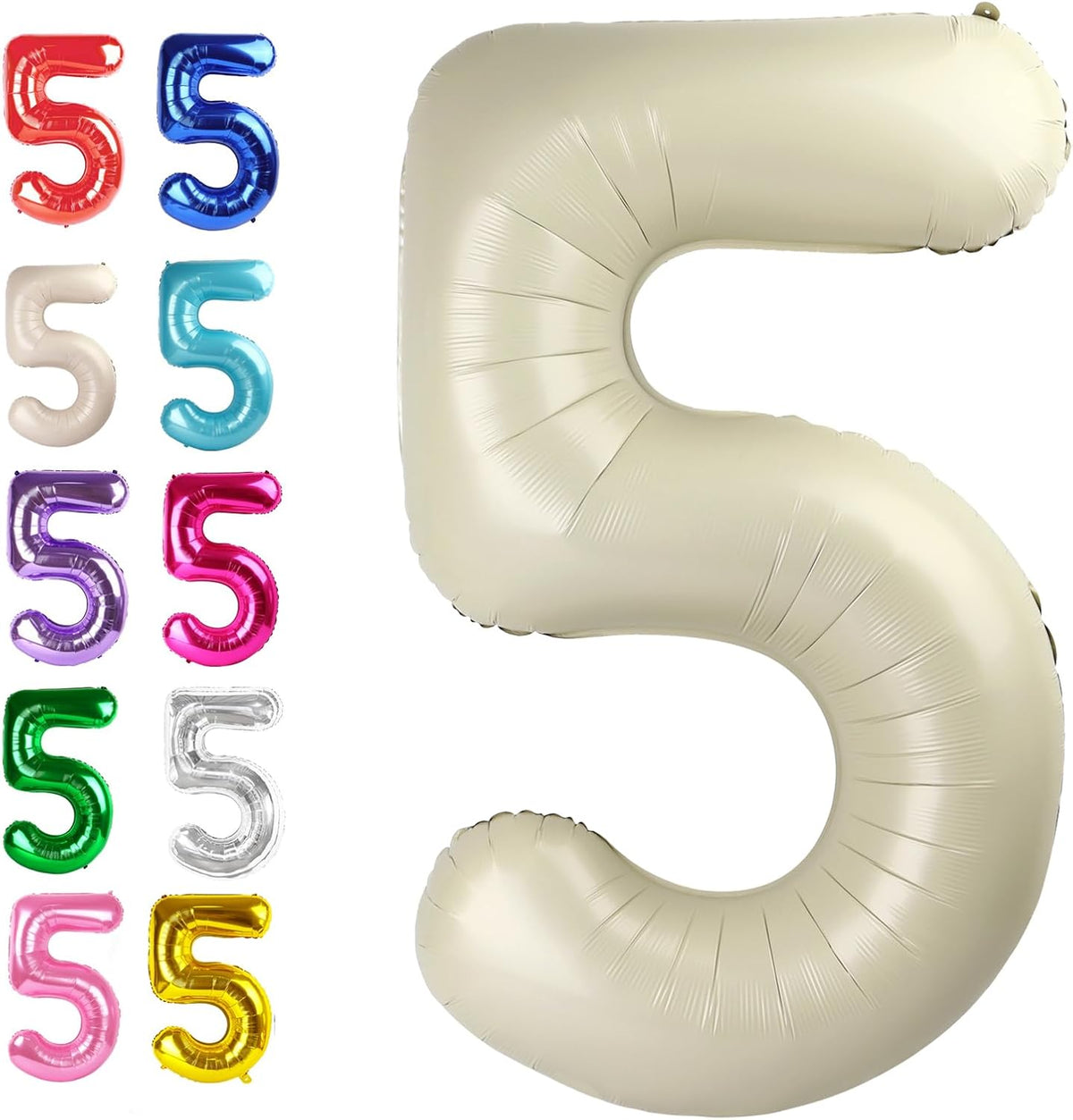 Cream White 40 Inch Large Number 5 Birthday Balloon, Five 5th 15 25 35 50 55 Birthday Celebration