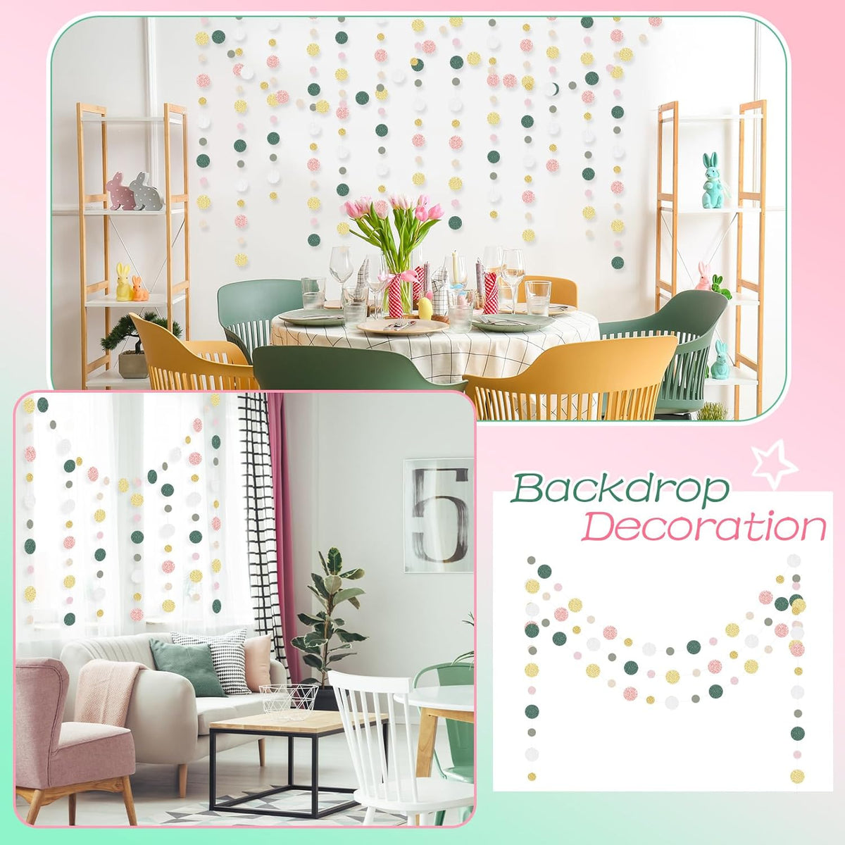 Outus 5 Pieces Colorful Dots Paper Garland Round Glitter Garland Hanging Confetti Streamers