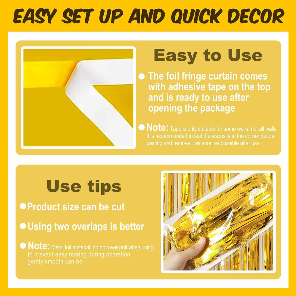 3 Pack Gold Foil Fringe Curtains Backdrop, 3.28 x 9.8 Ft Metallic Streamers Tinsel Curtains