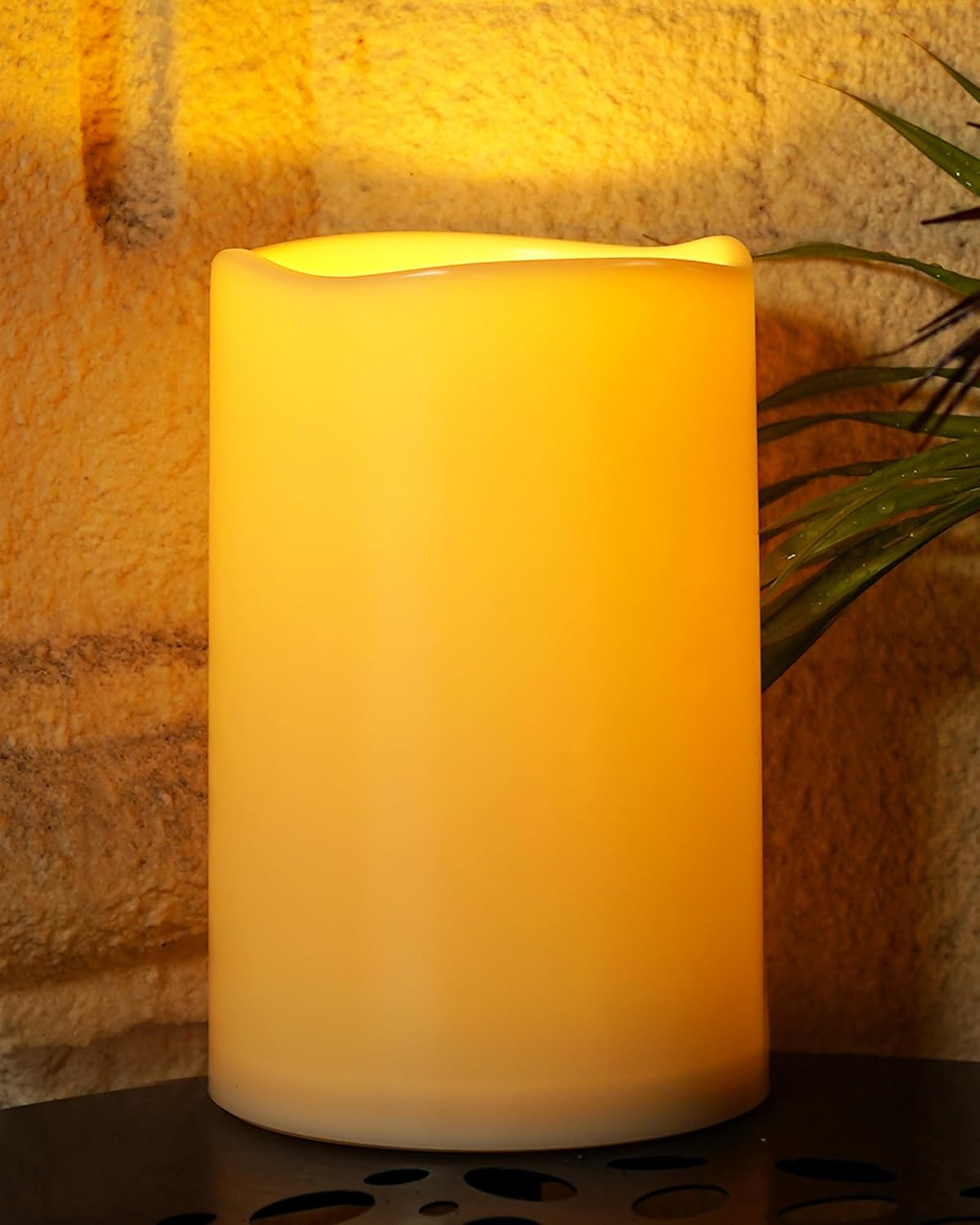 Homemory 6" x 9" Extra Large Outdoor Waterproof Candle with Auto 6-Hour Timer, No Remote, Ivory