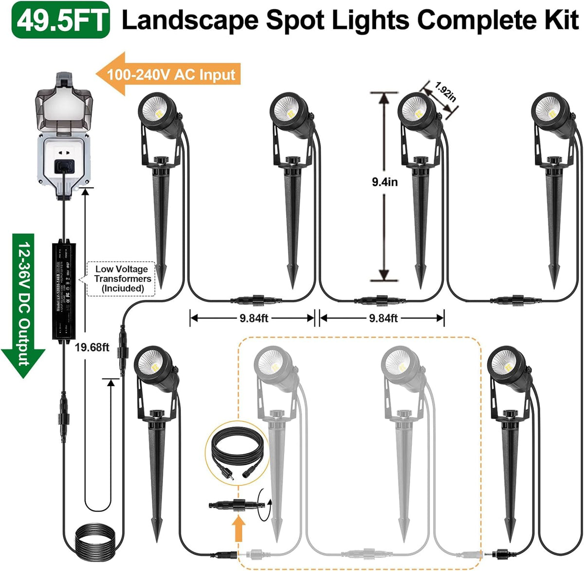 Outdoor Landscape Lighting, 4 Pack LED Outdoor Spot Lights with Transformers, 12V Warm White Low