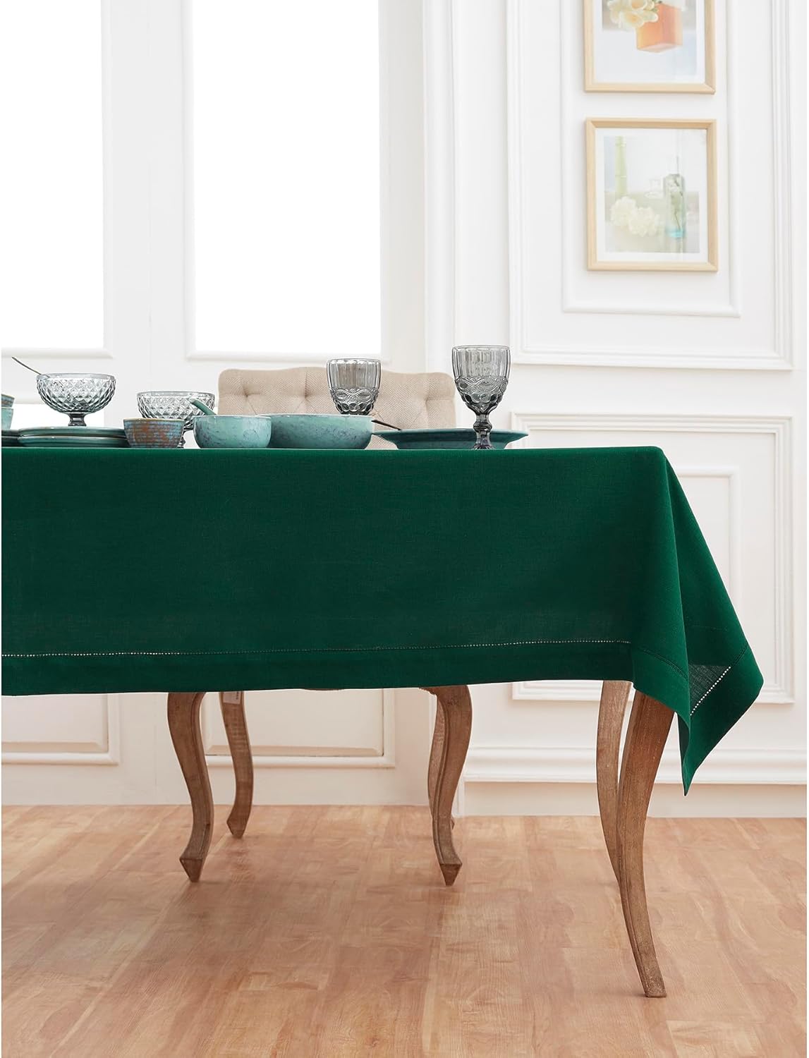 Solino Home Linen Tablecloth for Rectangle Tables 60 x 132 Inch - Classic Hemstitch 100% Pure Linen