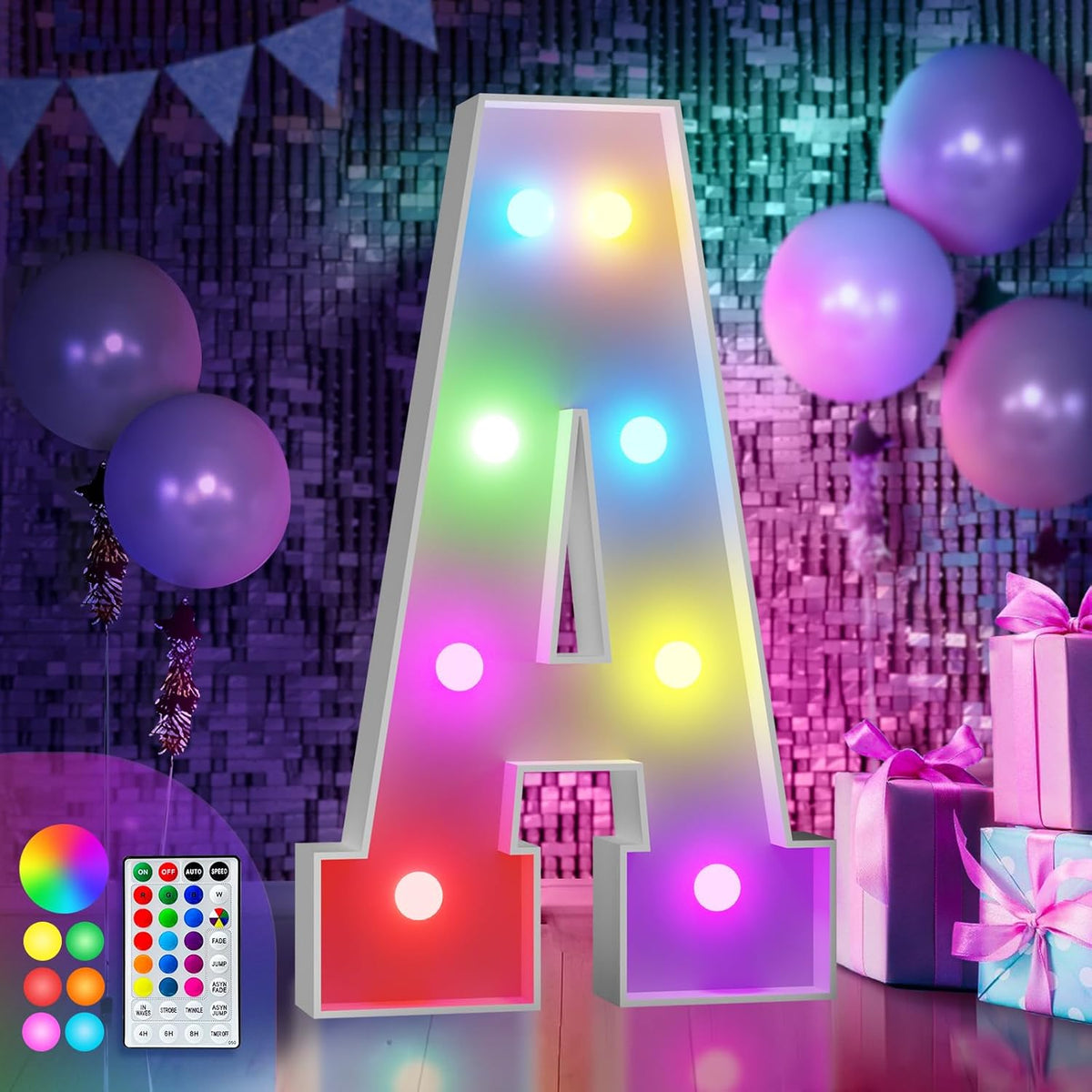 imprsv 3FT Colorful Marquee Light Up Letters A, 18 Colors Light Up Letters Alphabet Sign with