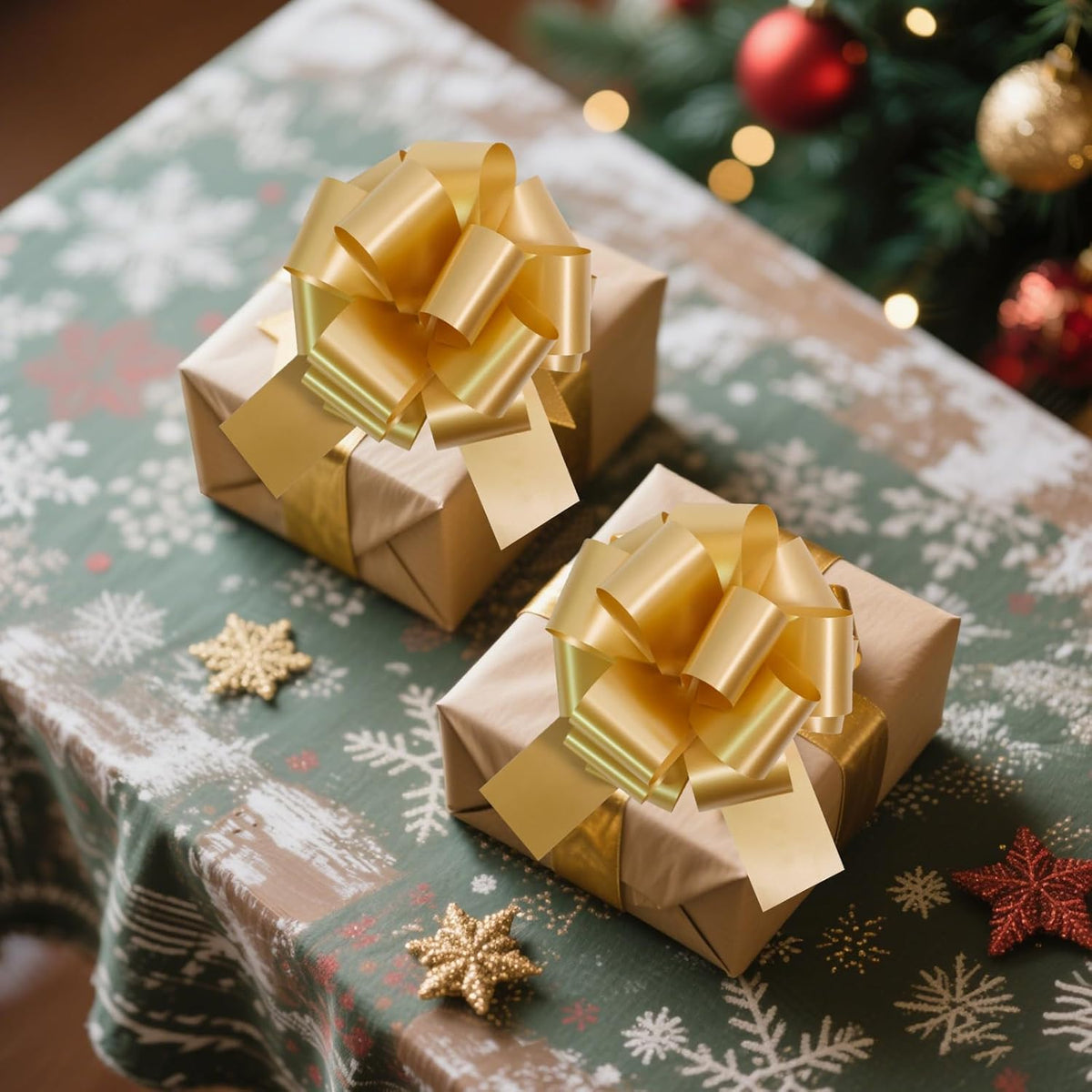 6 Pcs 6 Inch Golden Pull Bows, Perfect for Gift Wrapping, Gift Wrapping Baskets Wedding Christmas
