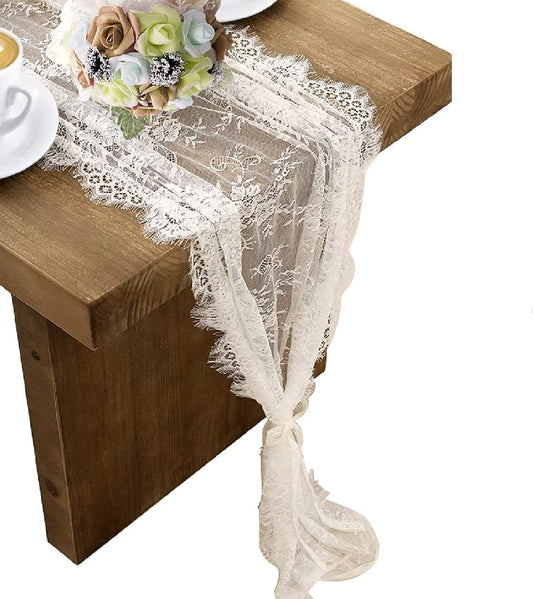 3 Pcs White Lace Table Runner 14 x 120 Inch Embroidered Boho Table Runner for Wedding Party Bridal