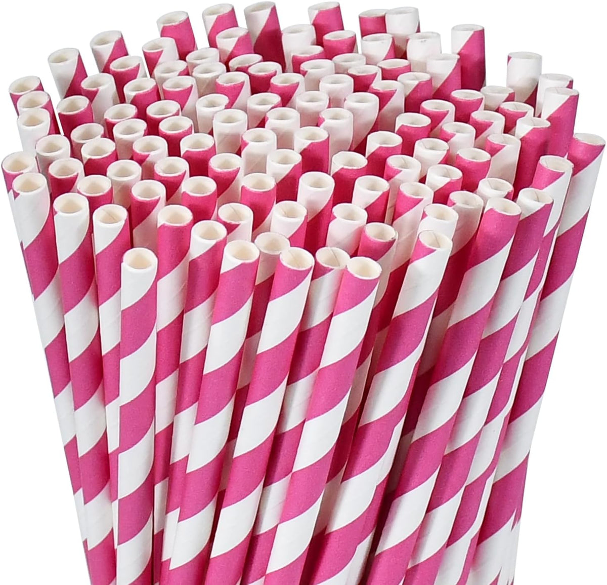 7.75 inch Hot Pink Striped Paper Straws for Drinking - Unwrapped, 100 Counts - for Party, Wedding