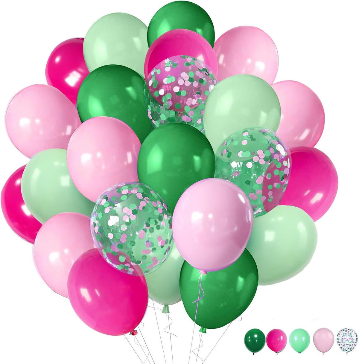 ZOOYOO 50pcs Balloons 12 Inch Green Pink Confetti Latex Balloons for Birthday Party,Hawaiian
