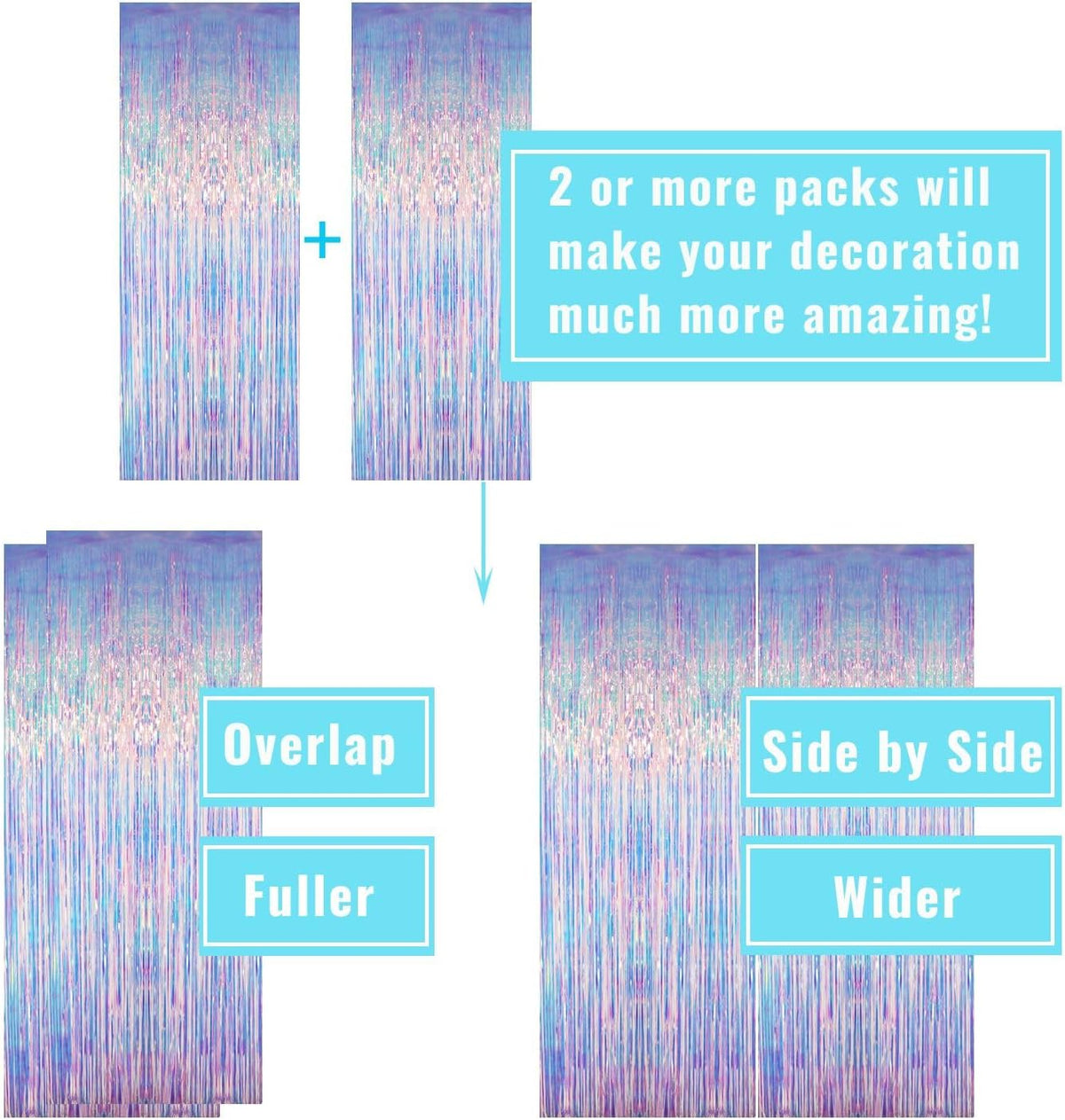 GOER 6.4 ft x 6.5 ft Metallic Tinsel Foil Fringe Curtains,Pack of 2 Party Streamer Backdrop for