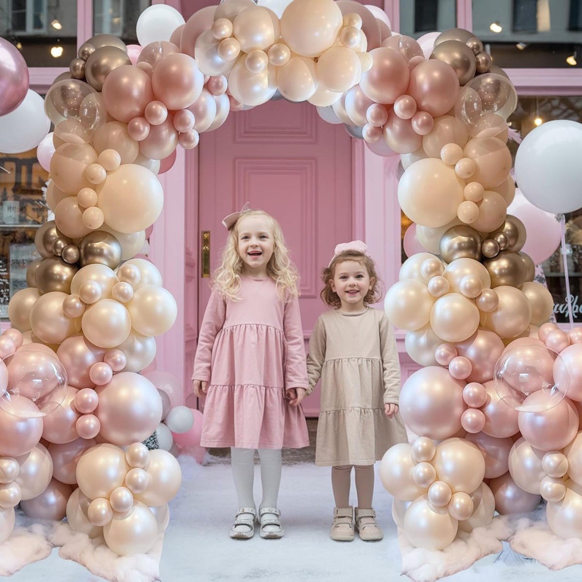 Dusty Pink and Gold Balloon, 12 Inch Double Stuffed Pearl Pastel Blush Pastel Pink Light White