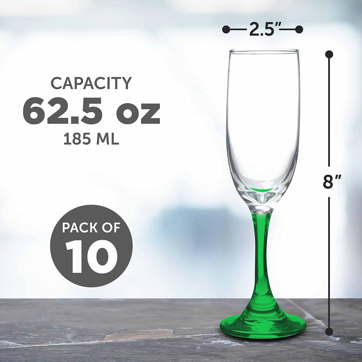 DISCOUNT PROMOS Premiere Champagne Flutes 6.25 oz. Set of 10, Bulk Pack - Elegant Drinkware for