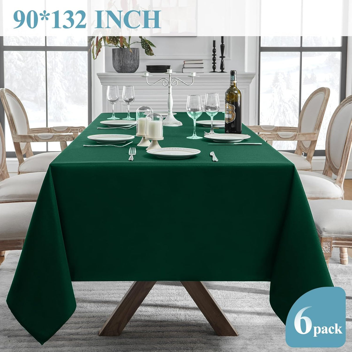 VidaFete Tablecloth 6 Pack 90 * 132inch Rectangle Table Cloth Polyester, Stain Wrinkle Resistant