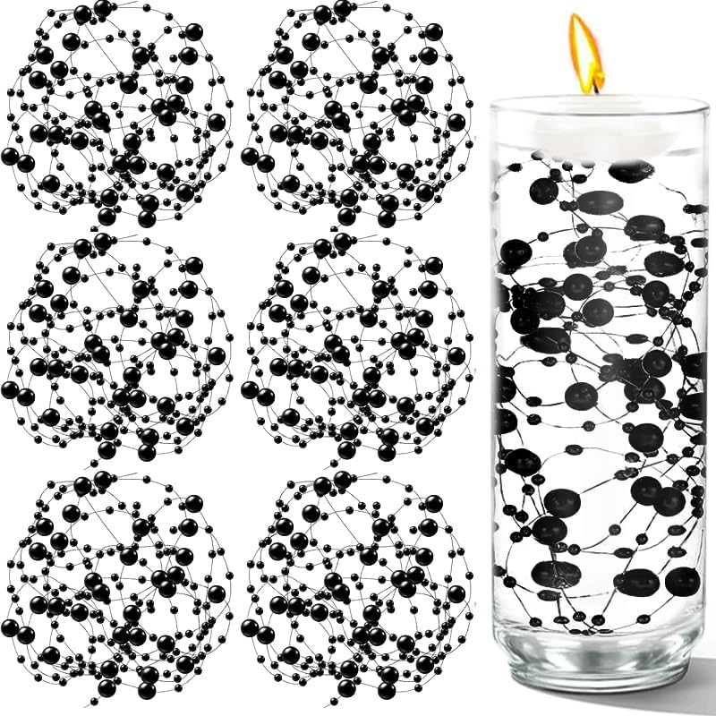 50 PCS Artificial Pearl String Beads - 10+5mm Black Floating Beads for Centerpieces, Vase Fillers