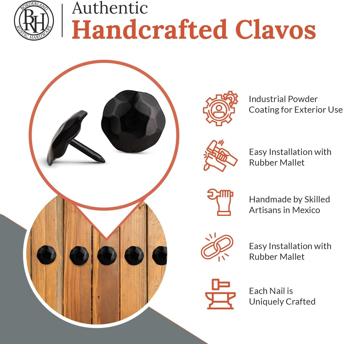 10 Pack 1" Small Round Head Iron Clavos Decorative Nails – Black – Handmade Rustic Round Fasteners