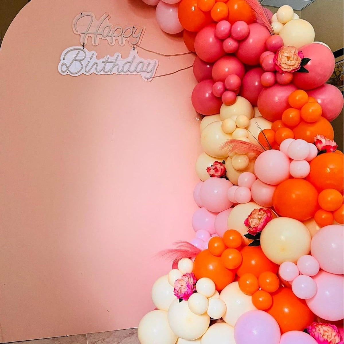 Paready Pink and Orange Latex Balloons, 60 Pcs 12 Inch Hot Pink and Yellow Autumn Balloons for