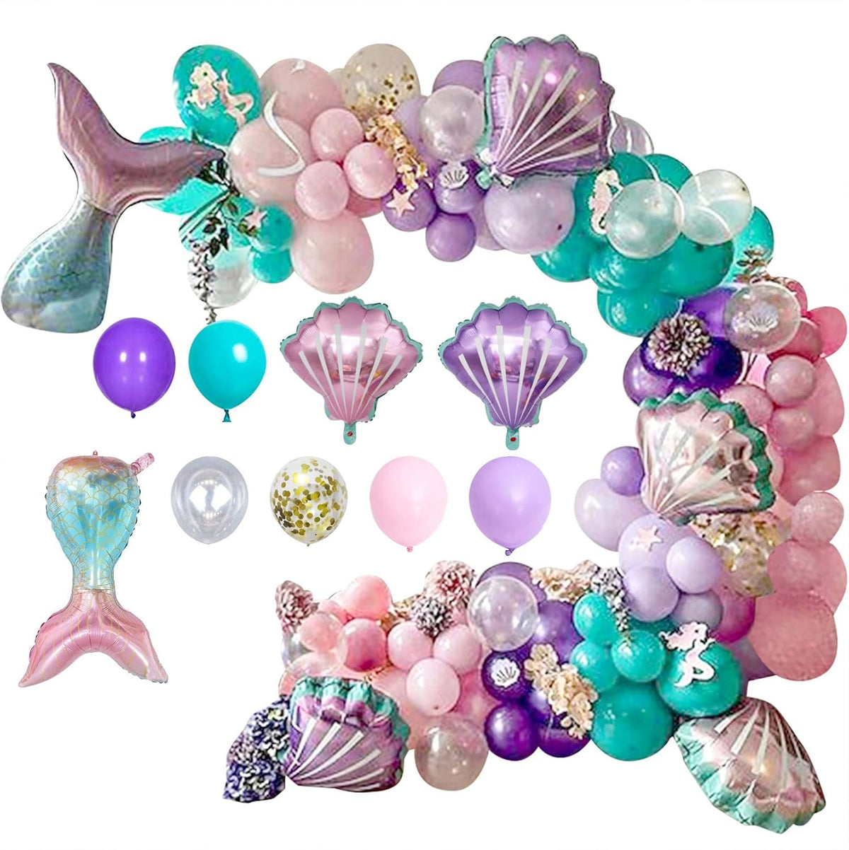 DIY Balloon Garland Kit 95pack, Gold Confetti Balloons & Blue Pink Purple Latex Balloons for Baby