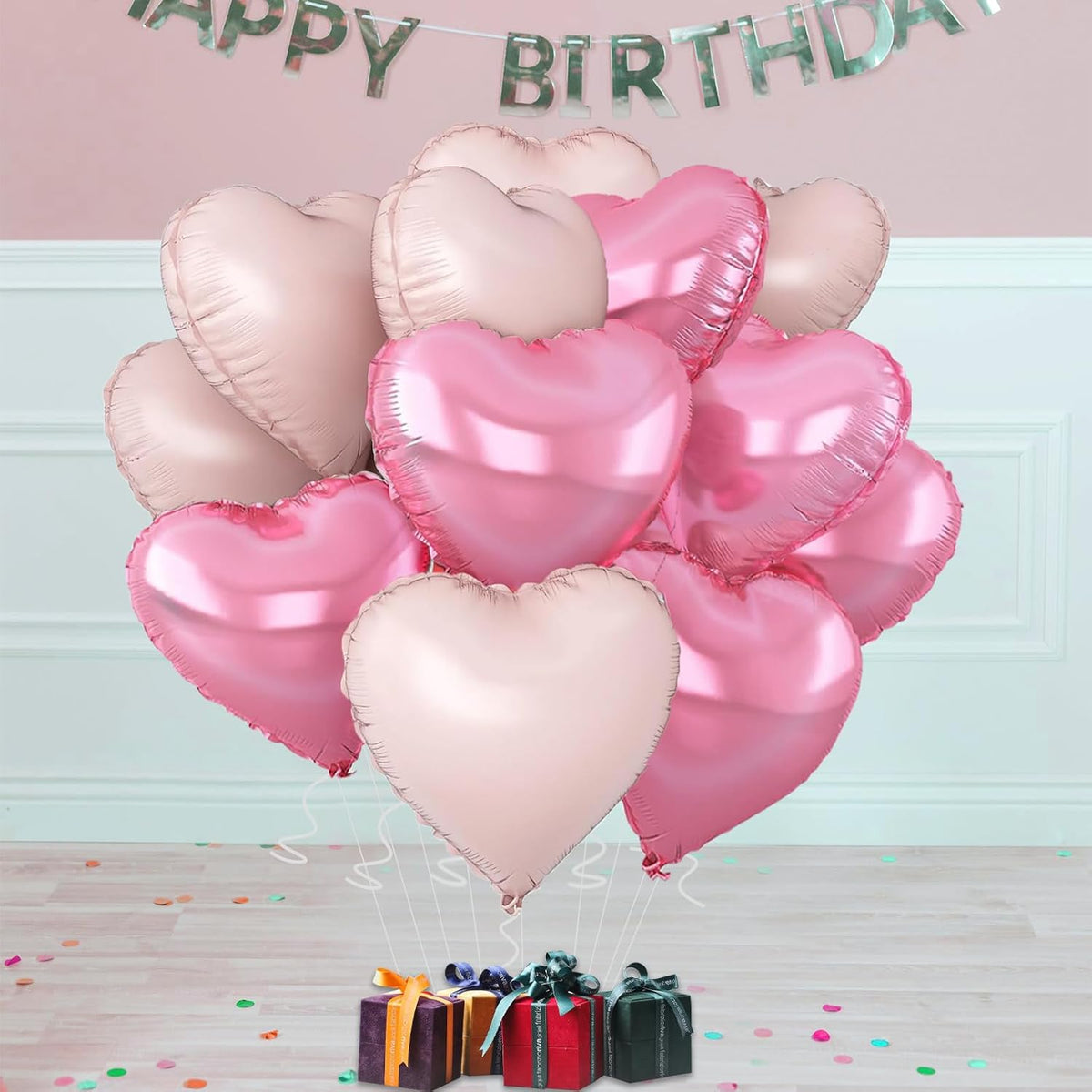 Pink Heart Balloons,18inch Bright Pink Heart Shaped Foil Balloons & Baby Pink Helium Mylar Balloon