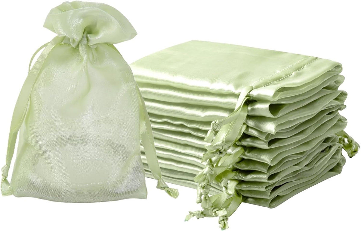 20 Pcs Light Green Small Organza Bags 4X6 inch for Wedding Favors with Drawstring, Mini Mesh Gift