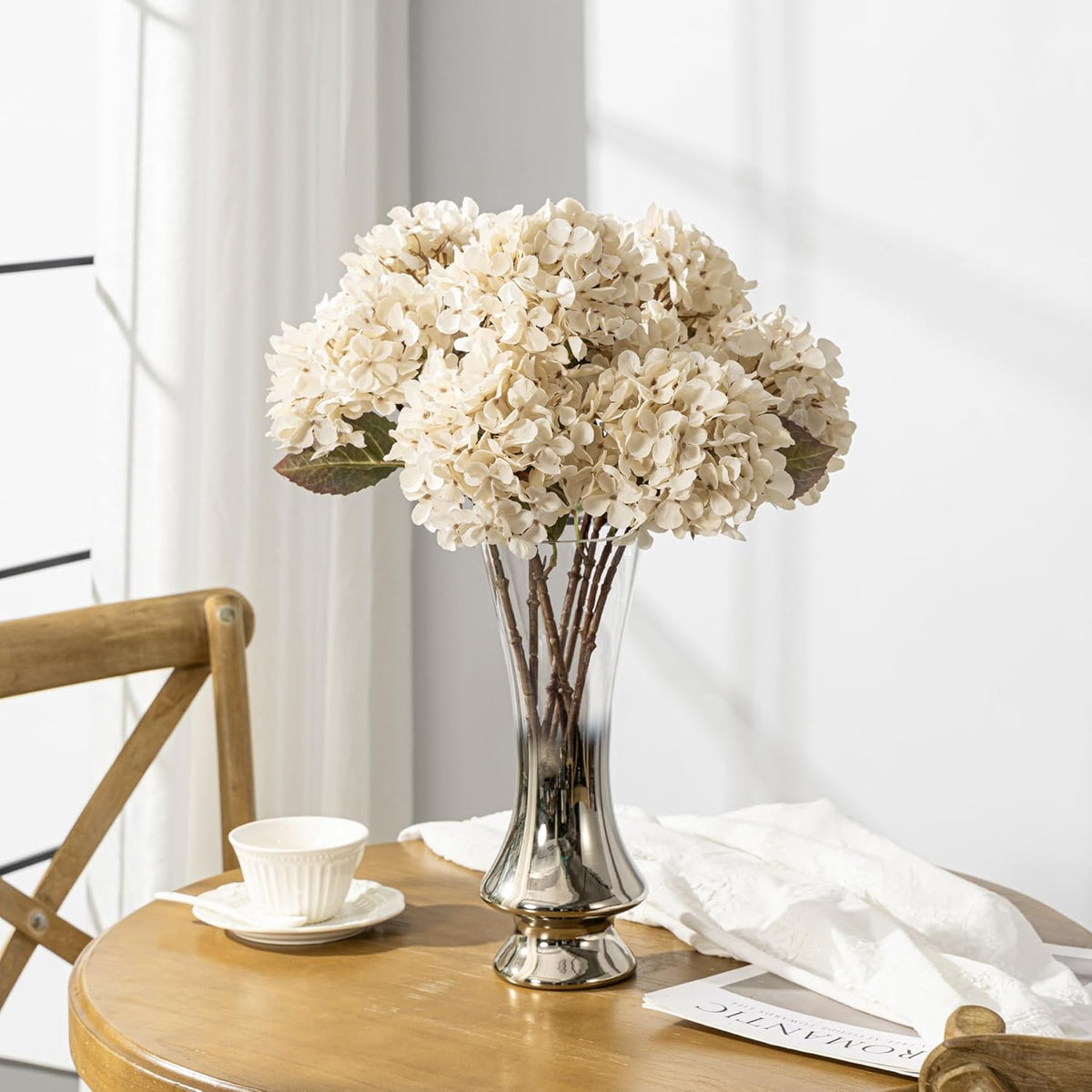 Artificial Flower Fake Silk Hydrangea Heads Bouquet with Stems Bulk for Fall Decoration Table