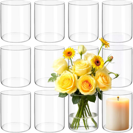 12Pack Glass Cylinder Vases for Centerpieces - 4 Inch Small Flower Vase for Wedding Decorations