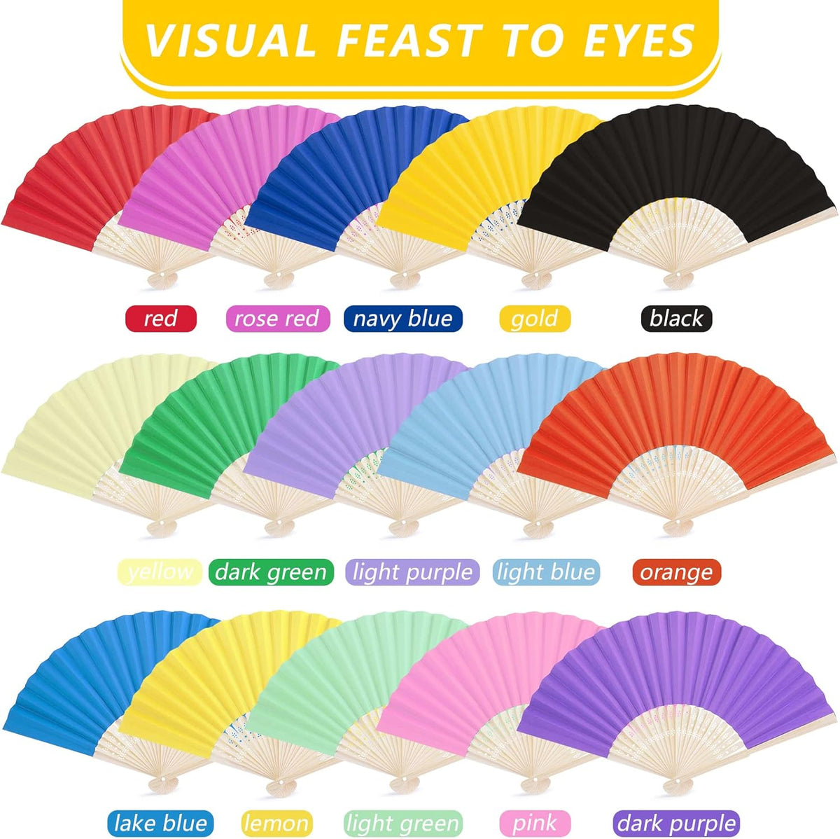 DomeStar 15 Pcs Paper Folding Hand Fans, 8.3 Inch Multicolored Paper Fans Handheld Decorative