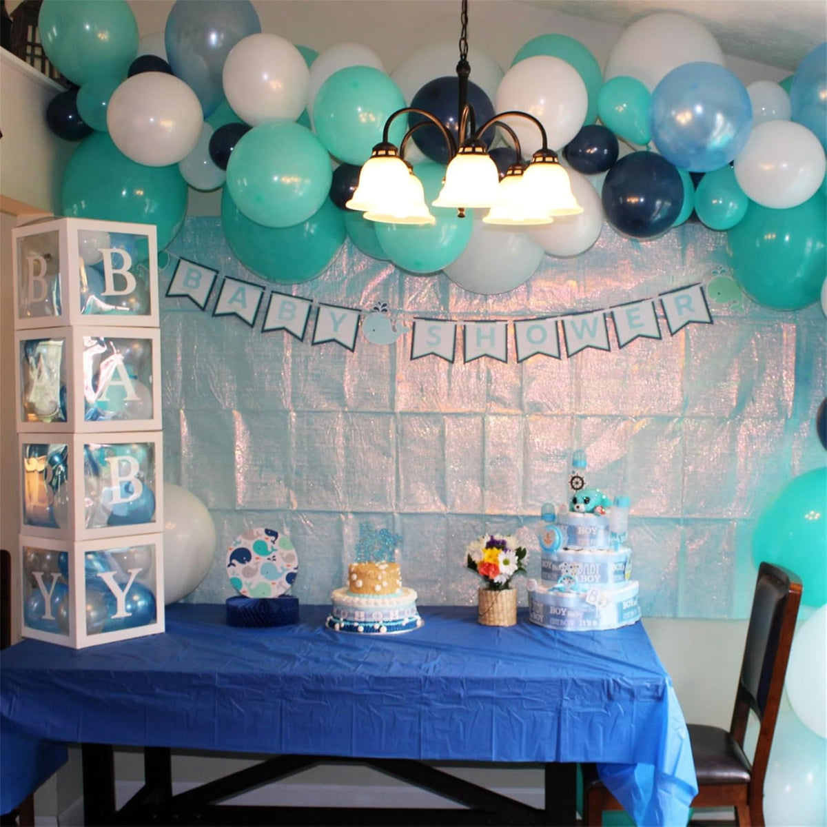 Blue White Balloons, 50 Pcs 12 Inch Teal Blue Navy Blue Light Blue Matte White Latex Balloons