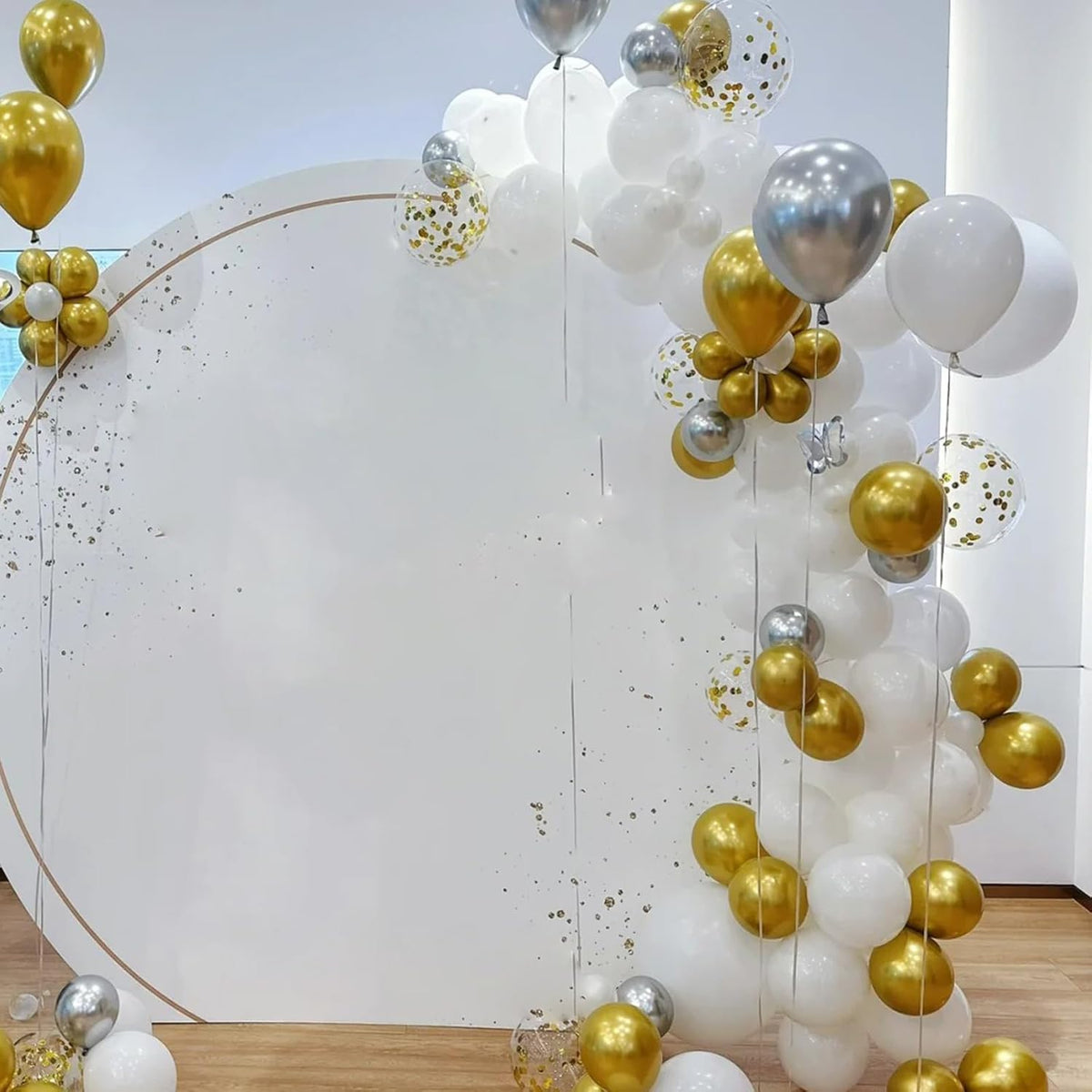 Paready Gold and Silver Latex Balloons, 60 Pcs 12 Inch Metallic Gold Silver and White Confetti