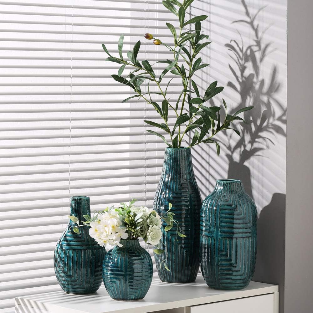 hjn Ceramic Vase - Teal Home Decor Vase, Modern Decor for Centerpieces, Living