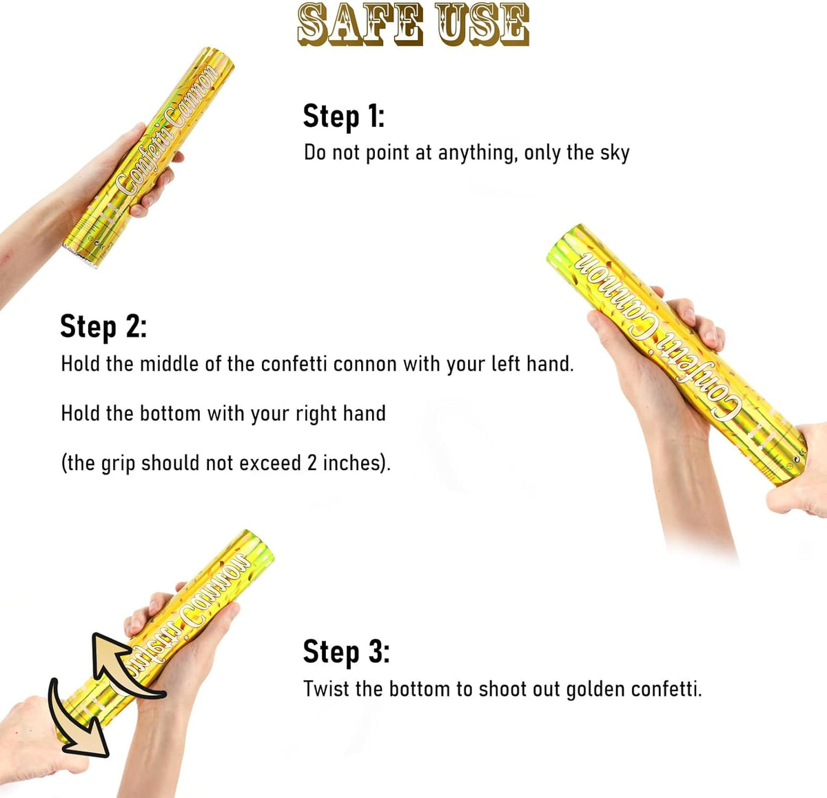 Confetti Poppers [5 Pack] 12 Inch Gold Confetti Cannons | Perfect for Graduation, New Year’s Eve