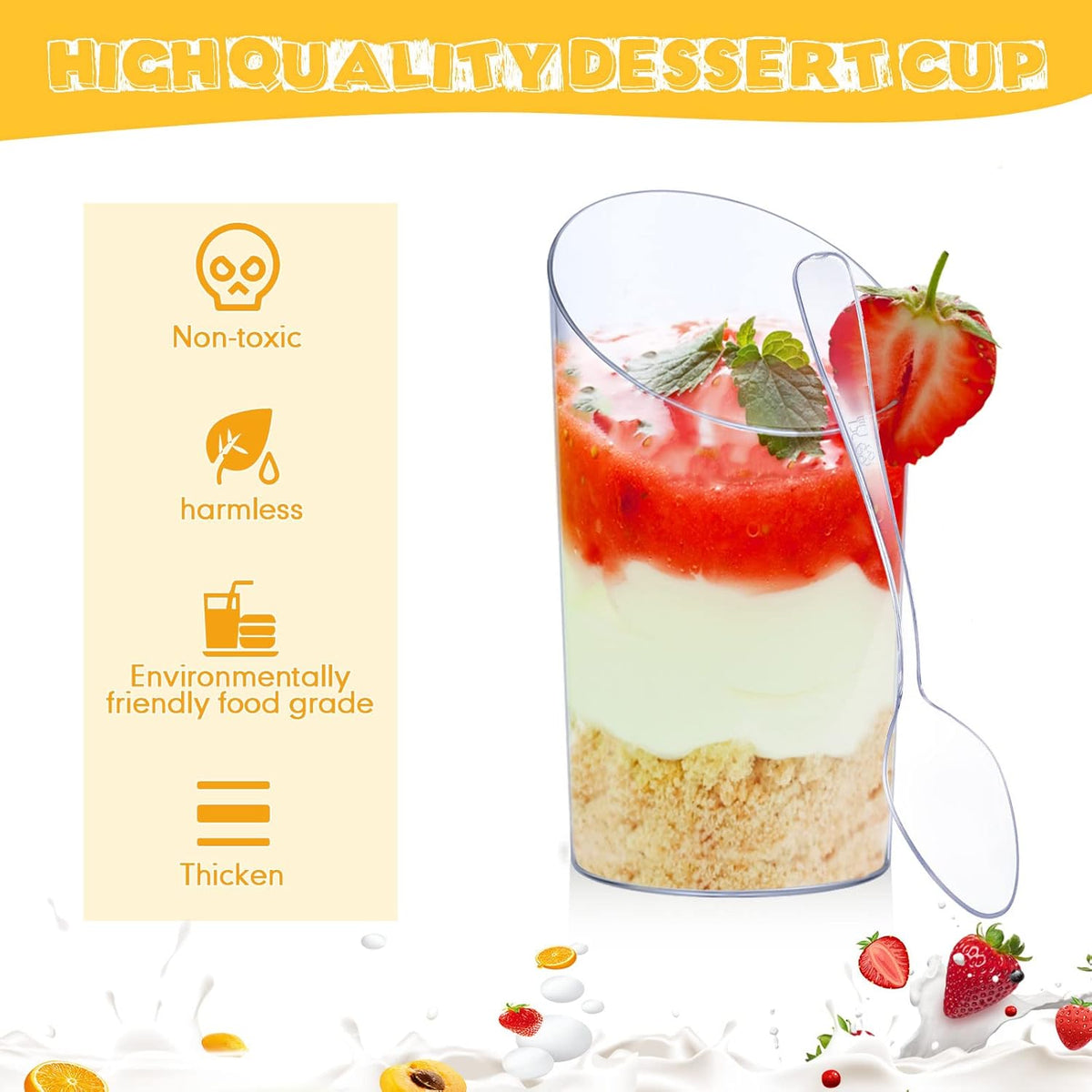 Nuogo 200 Pcs Mini Dessert Cups with Spoons Include 3 oz Square Plastic Appetizer Cups 2.5 oz