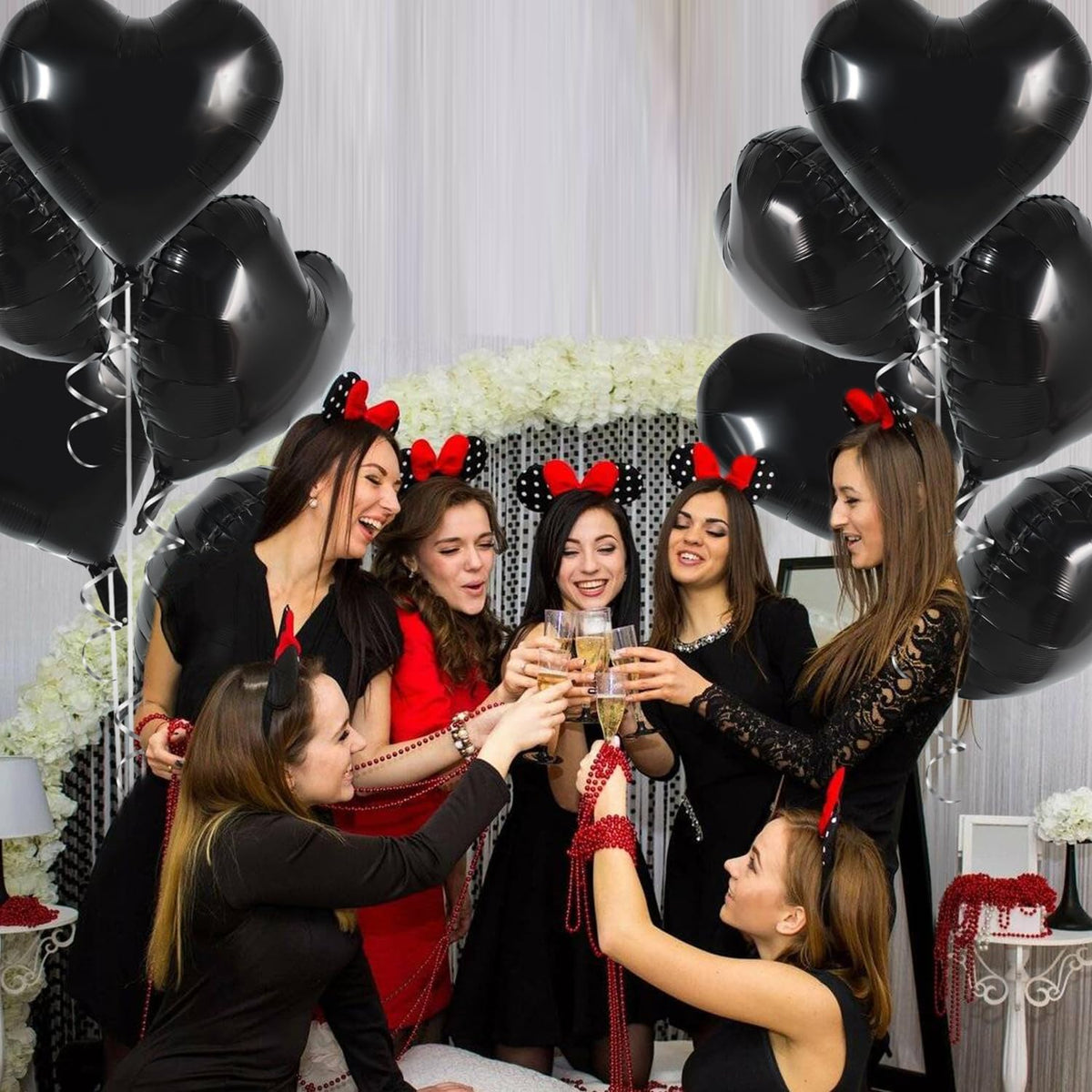 TONIFUL 30Pcs 18 Inch Black Heart Balloons Black Heart Shape Foil Mylar Balloons Decoration for