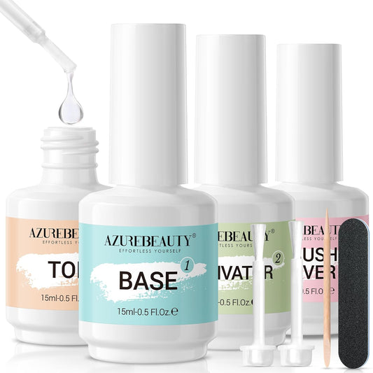 AZUREBEAUTY Dip Powder Liquid Set 15ml/0.5oz 8 Pcs Dipping Base Activator and Top Coat Brush Saver