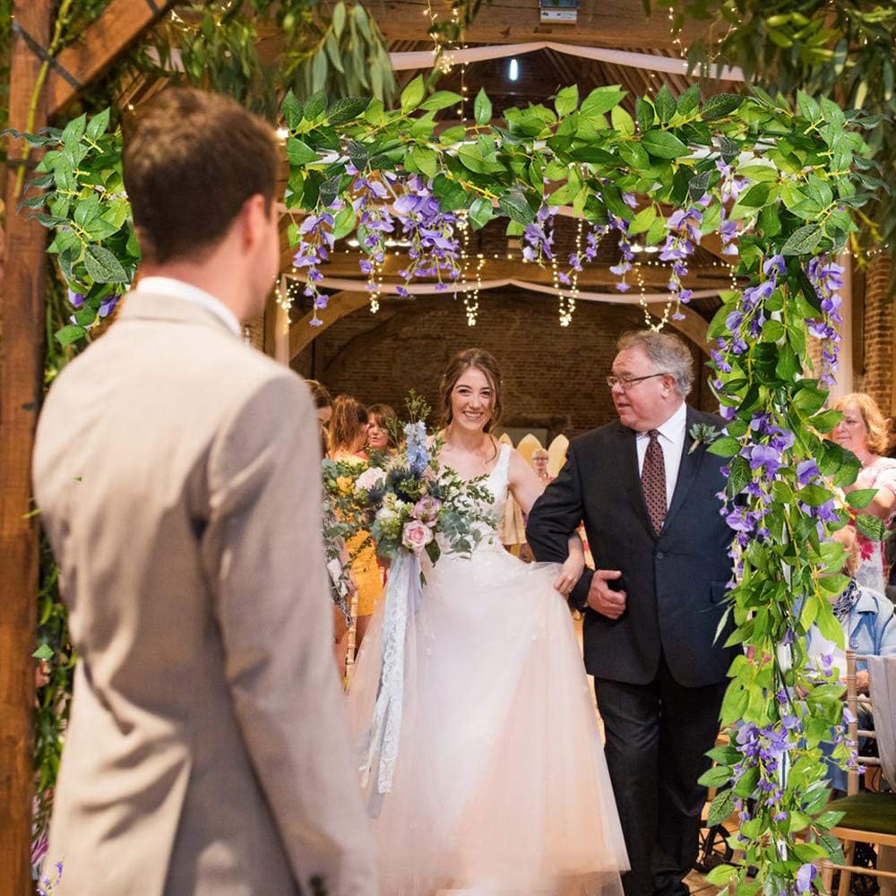 DearHouse 4Pcs 6.6Ft/Piece Artificial Flowers Silk Wisteria Garland Artificial Wisteria Vine Rattan