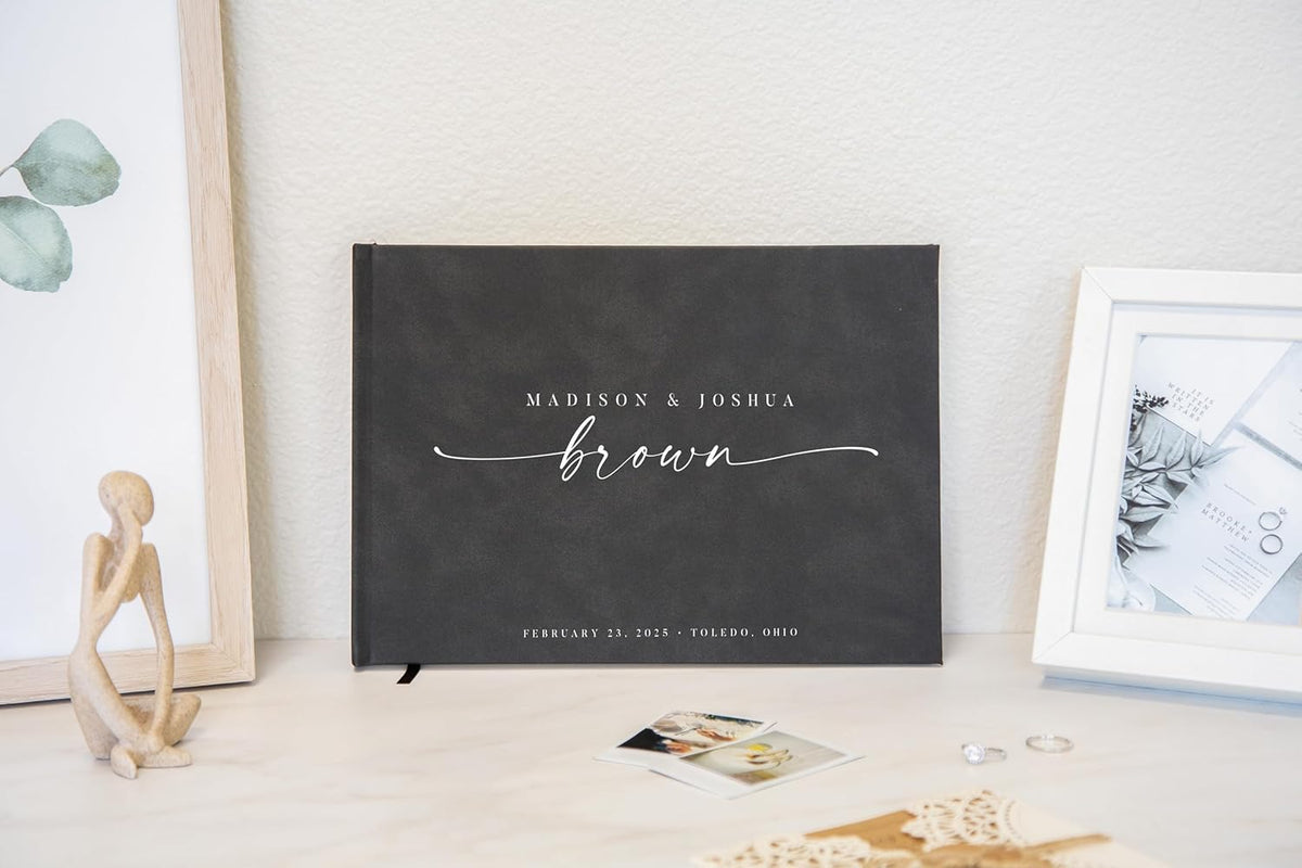 Personalized Guest Book - 11.5" x 8.5" Custom Bride & Groom Names with Bookmark and Hard Cover 140