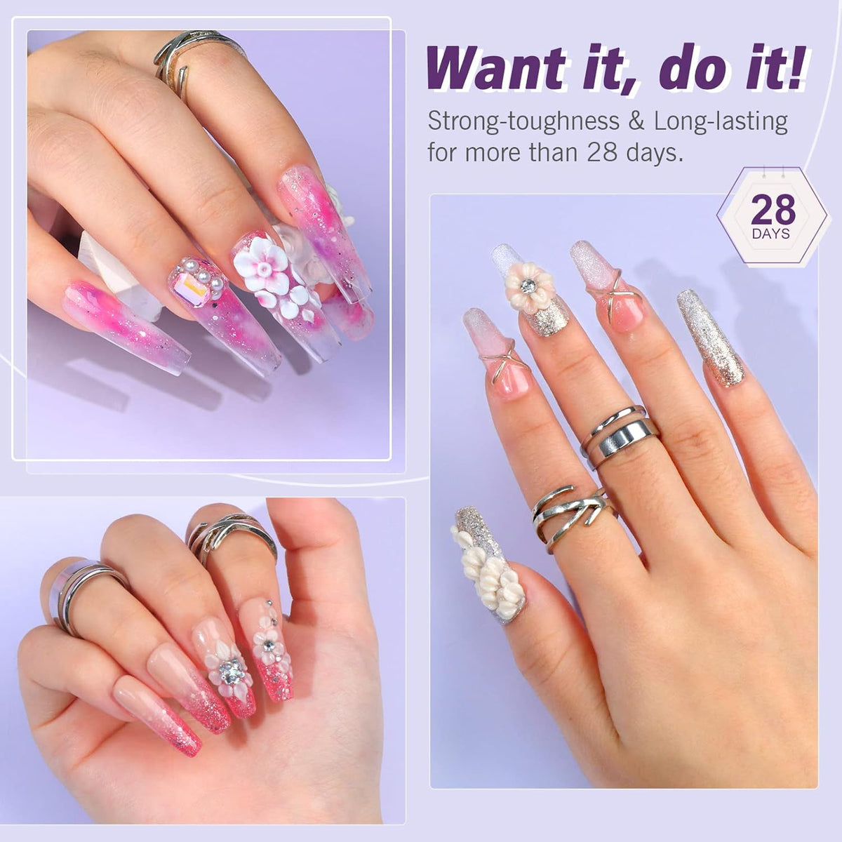 SAVILAND Acrylic Nail Kit Starter Set: Clear Acrylic Powder and Liquid Set With Brush, Forms, Tools