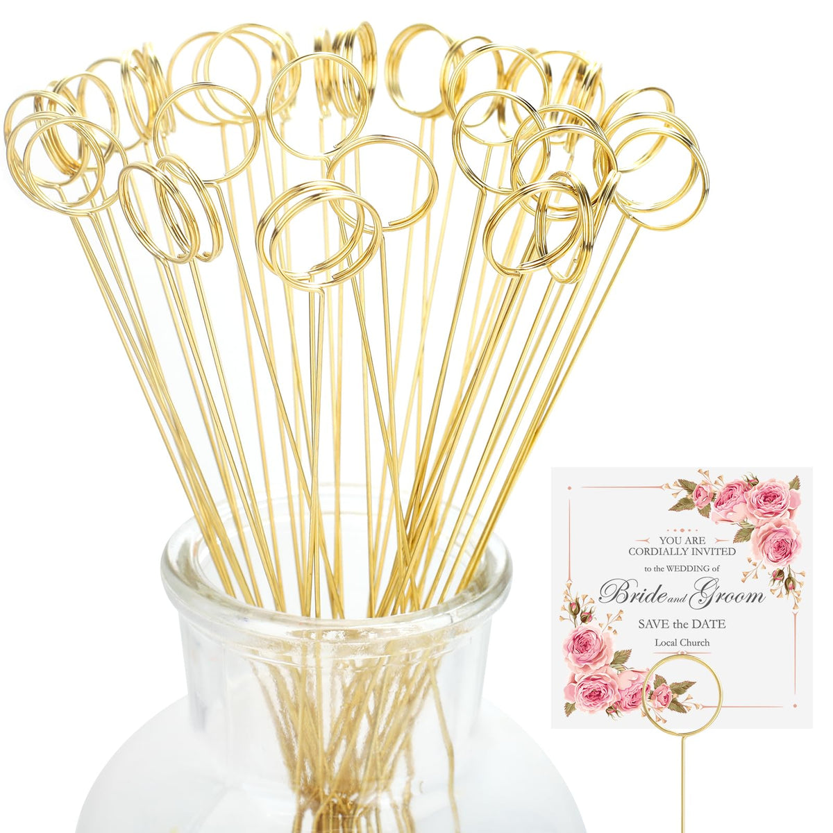 Gegraterwa Picture Holders for Centerpieces,40Pcs Gift Card Holder Picks,Metal Photo Holders for