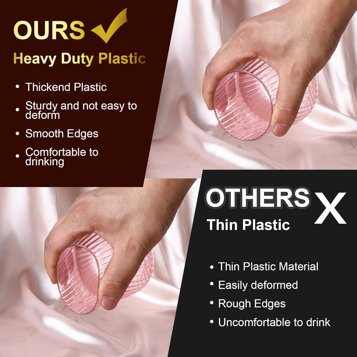 40 Pack Plastic Ribbed Wine Glasses, 14Oz Origami Disposable Wine Glasses Unbreakable Clear Plastic