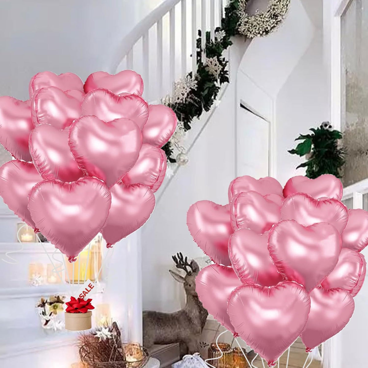 Pink Heart Balloons,18inch Bright Pink Heart Shaped Foil Balloons 12Pcs Helium Mylar Balloon for