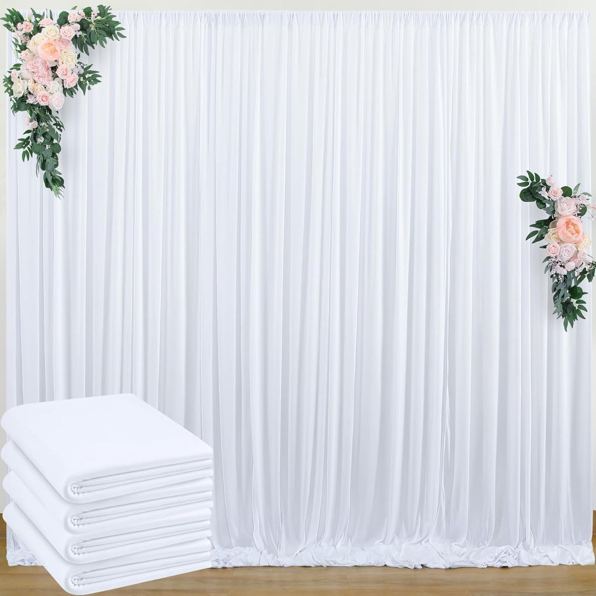 20 ft x 10 ft Wrinkle Free White Backdrop Curtain for Wedding Parties, Polyester Photo Backdrop