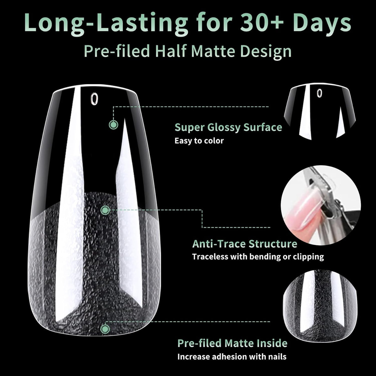 Medium Coffin Nail Tips, 216pcs Acrylic Ballerina Soft Fake Nails Gel Nail Tips, Full Cover