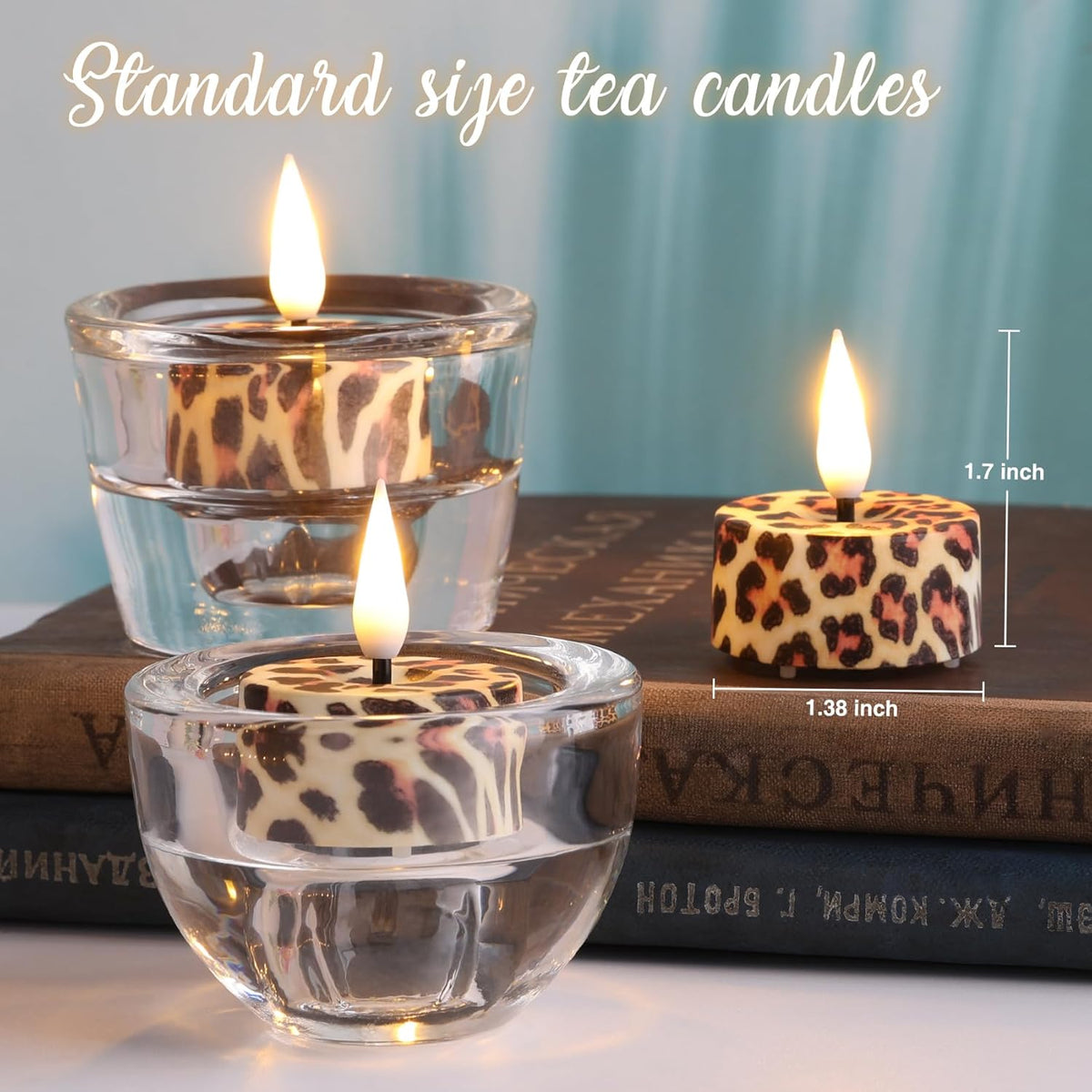 Eywamage Leopard Flameless Tealights with Remote Batteries Included, Flickering Plastic Cheetah LED